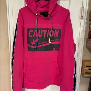 KLEEP Pink Hoodie with Caution Graphic